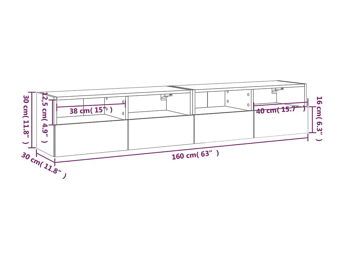 Meubles TV muraux 2 pcs chêne fumé 80x30x30cm bois d'ingénierie