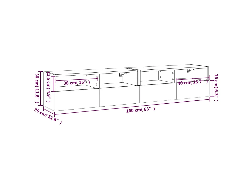 Meubles TV muraux 2 pcs chêne fumé 80x30x30cm bois d'ingénierie