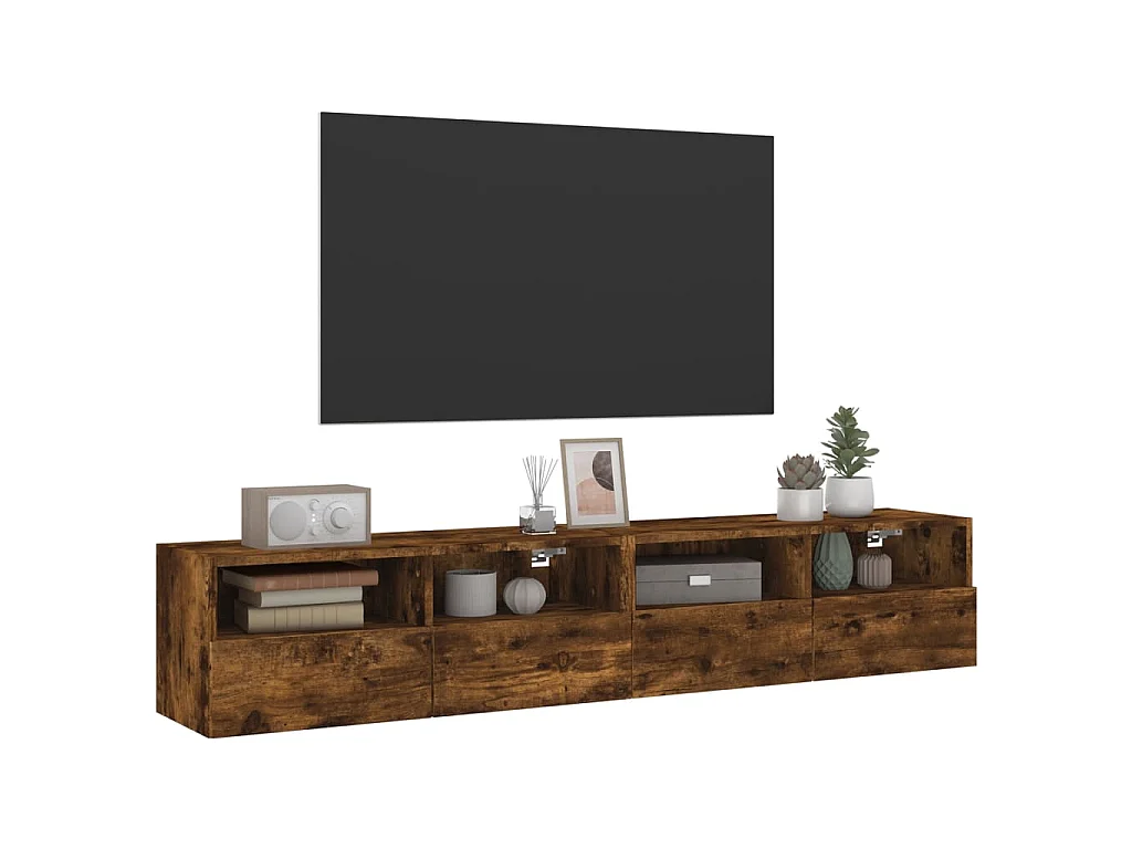 Meubles TV muraux 2 pcs chêne fumé 80x30x30cm bois d'ingénierie