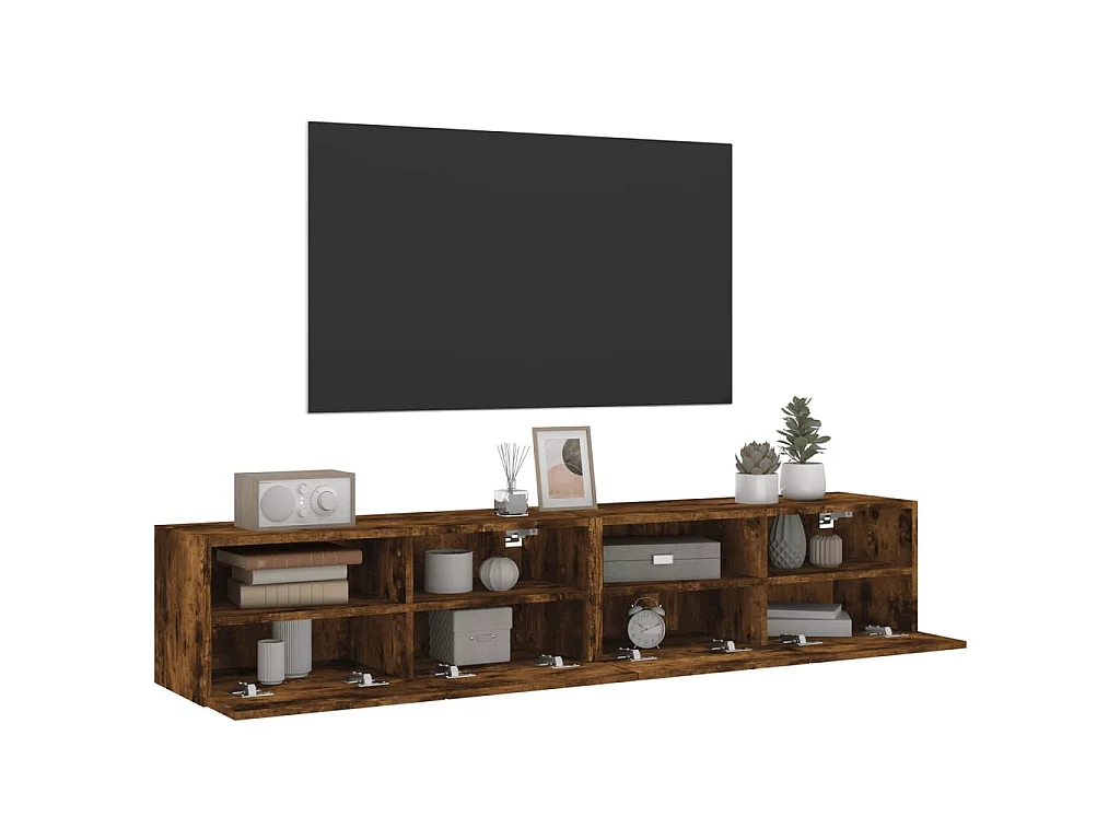 Meubles TV muraux 2 pcs chêne fumé 80x30x30cm bois d'ingénierie