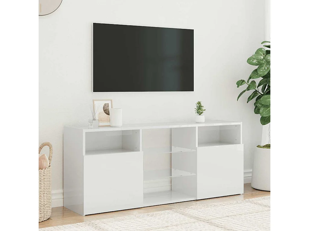Meuble TV avec lumières LED blanc brillant 120x30x50 cm