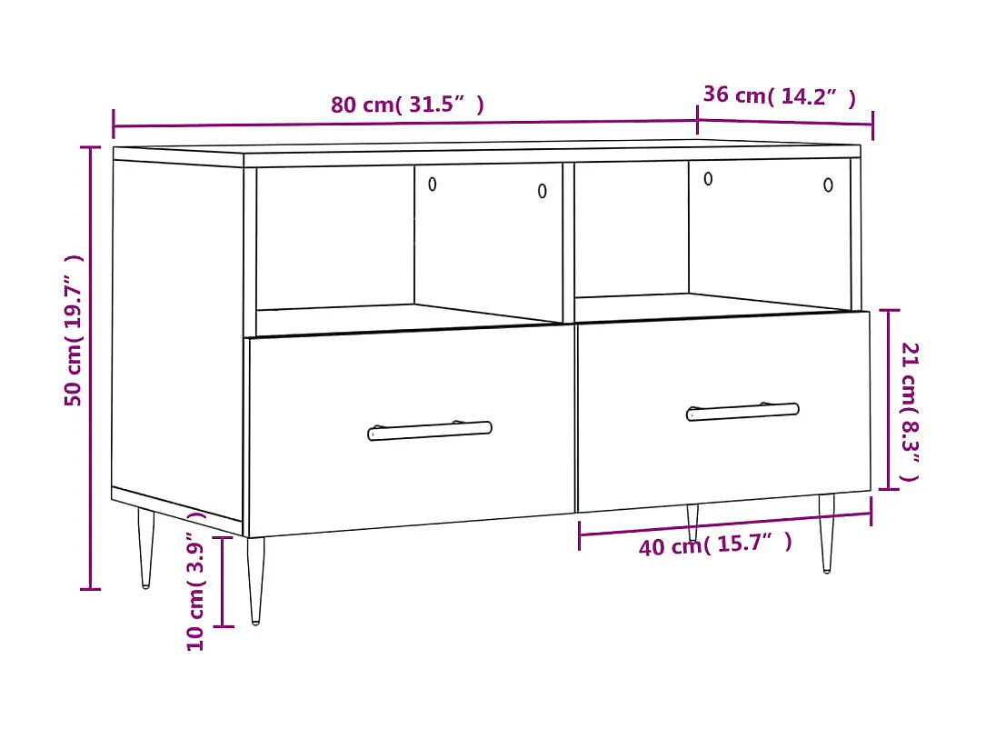 Mobile Porta TV Rovere Fumo 80x36x50 cm in Legno Multistrato