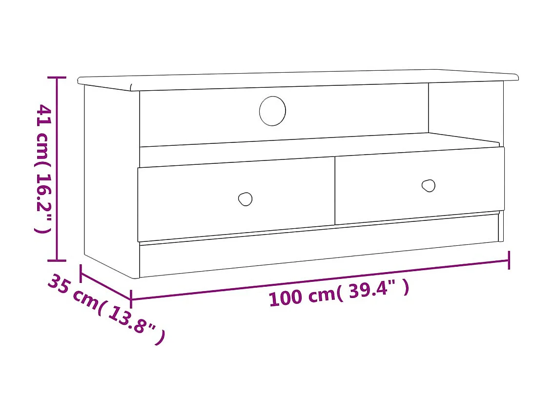 Mobile TV con Cassetti ALTA 100x35x41 cm Legno Massello di Pino