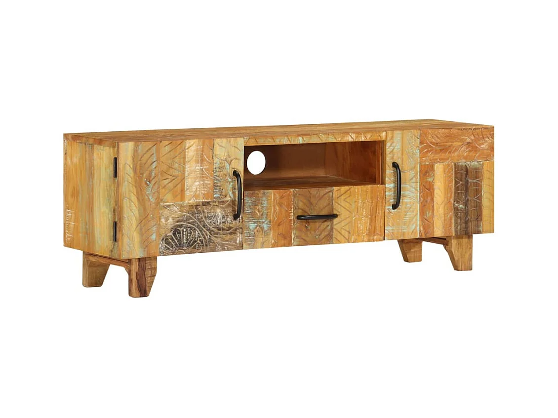 Móvel TV esculpido à mão 120x30x40cm madeira recuperada maciça