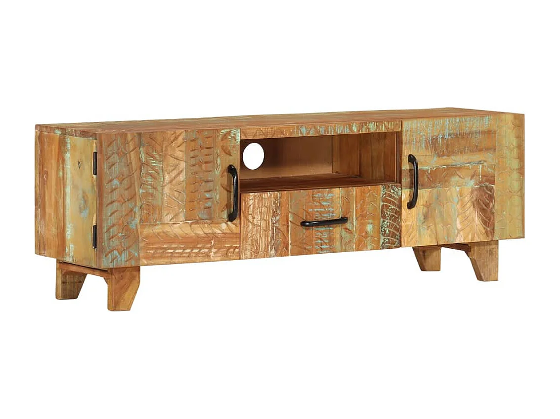 Móvel TV esculpido à mão 120x30x40cm madeira recuperada maciça