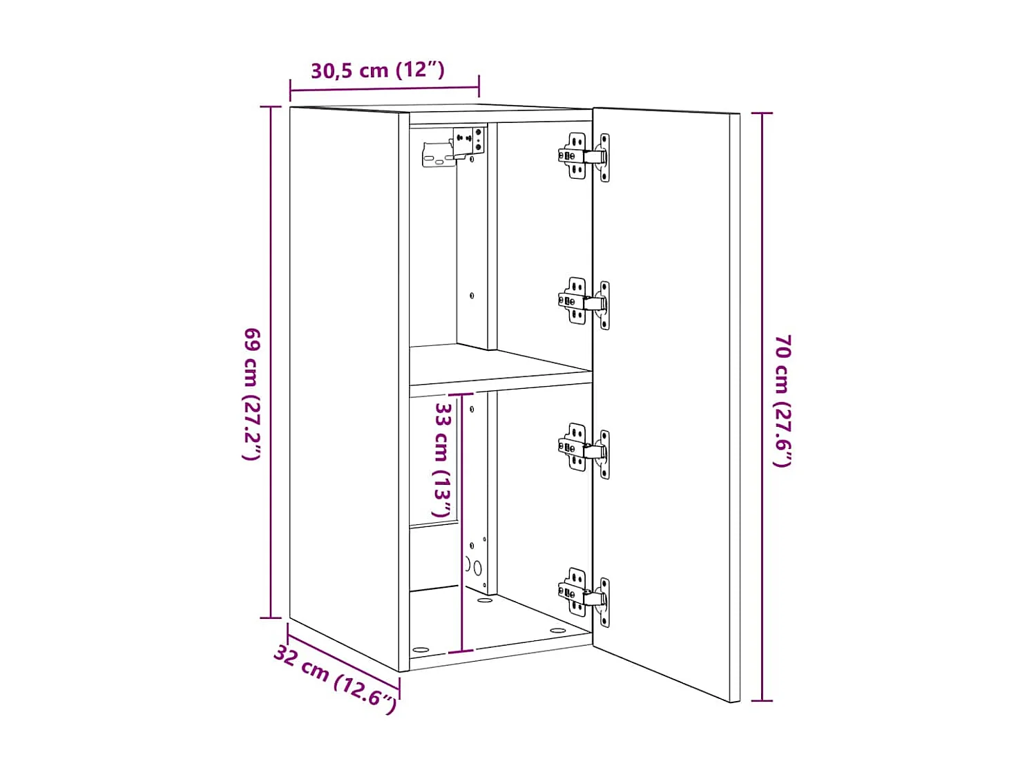 Meuble TV mural avec lumières LED blanc 30,5x35x70 cm