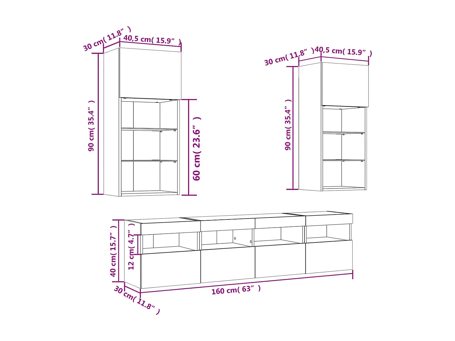 Unités murales TV avec LED 5 pcs chêne sonoma bois d'ingénierie