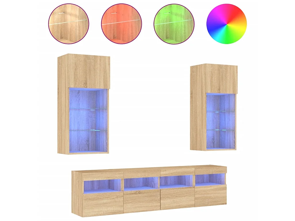 Unités murales TV avec LED 5 pcs chêne sonoma bois d'ingénierie