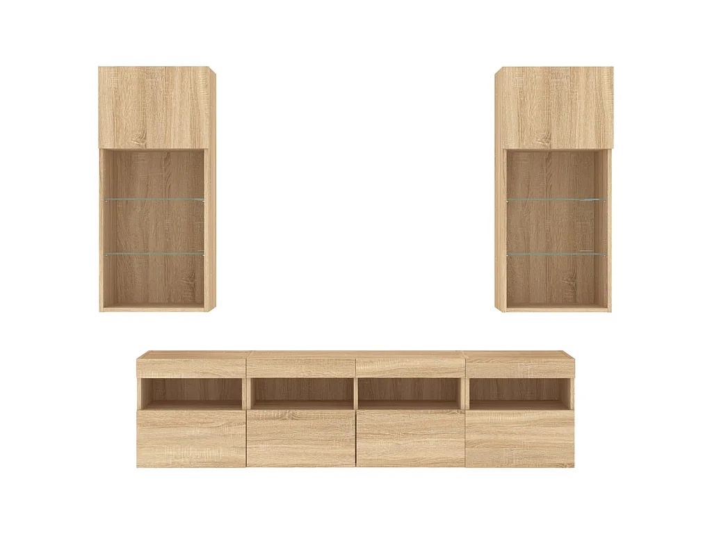 Unités murales TV avec LED 5 pcs chêne sonoma bois d'ingénierie