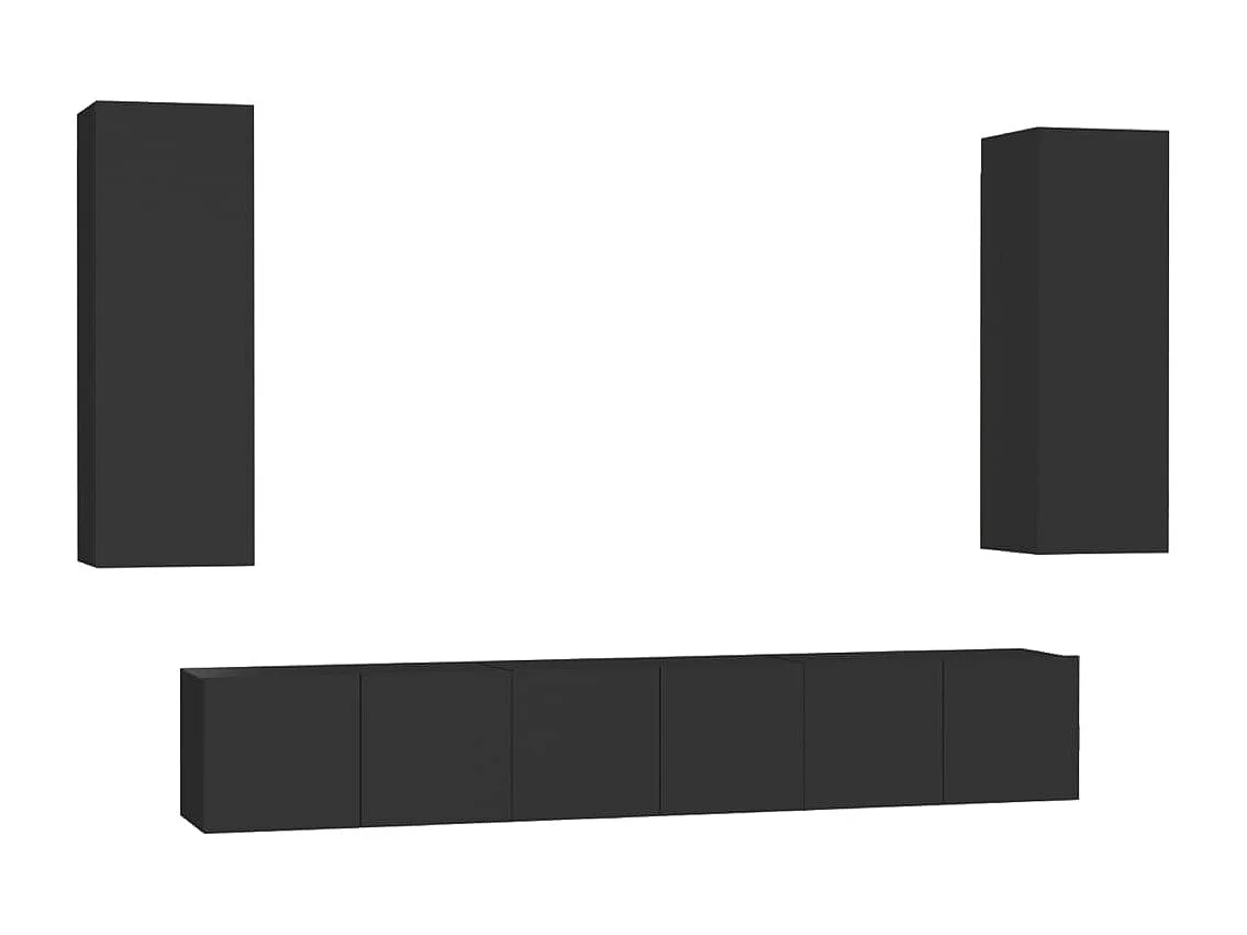 5 pcs conjunto de móveis de TV derivados de madeira preto