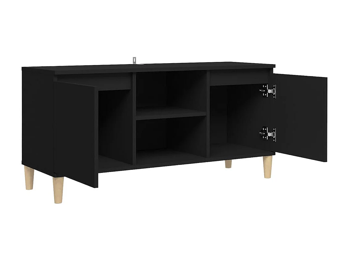 Mueble de TV con patas de madera maciza negro 103,5x35x50 cm