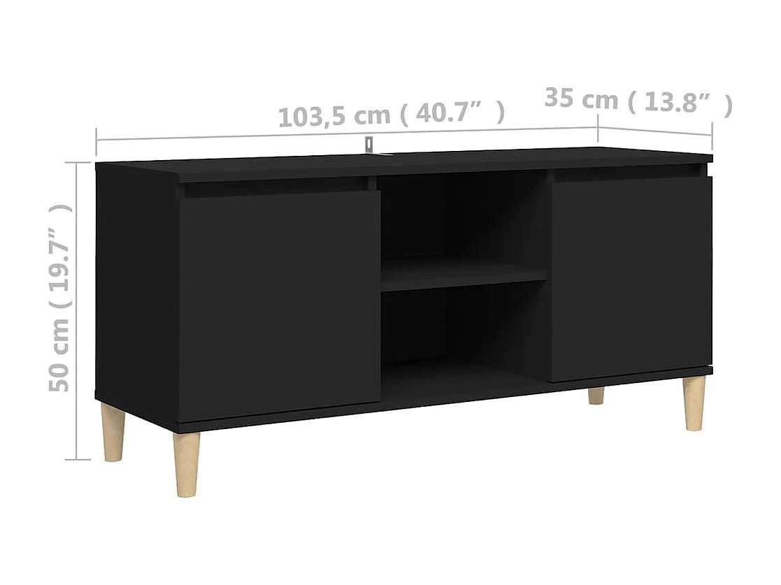 Mueble de TV con patas de madera maciza negro 103,5x35x50 cm