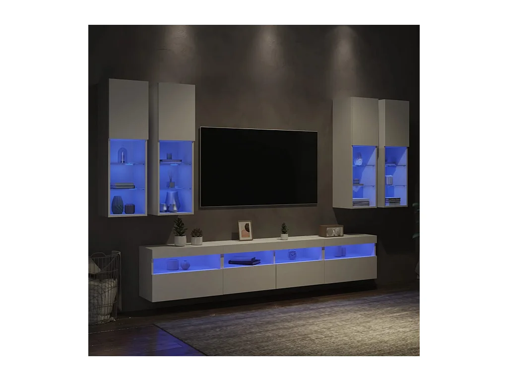 Ensemble de meubles TV muraux 7 pcs avec lumières LED blanc