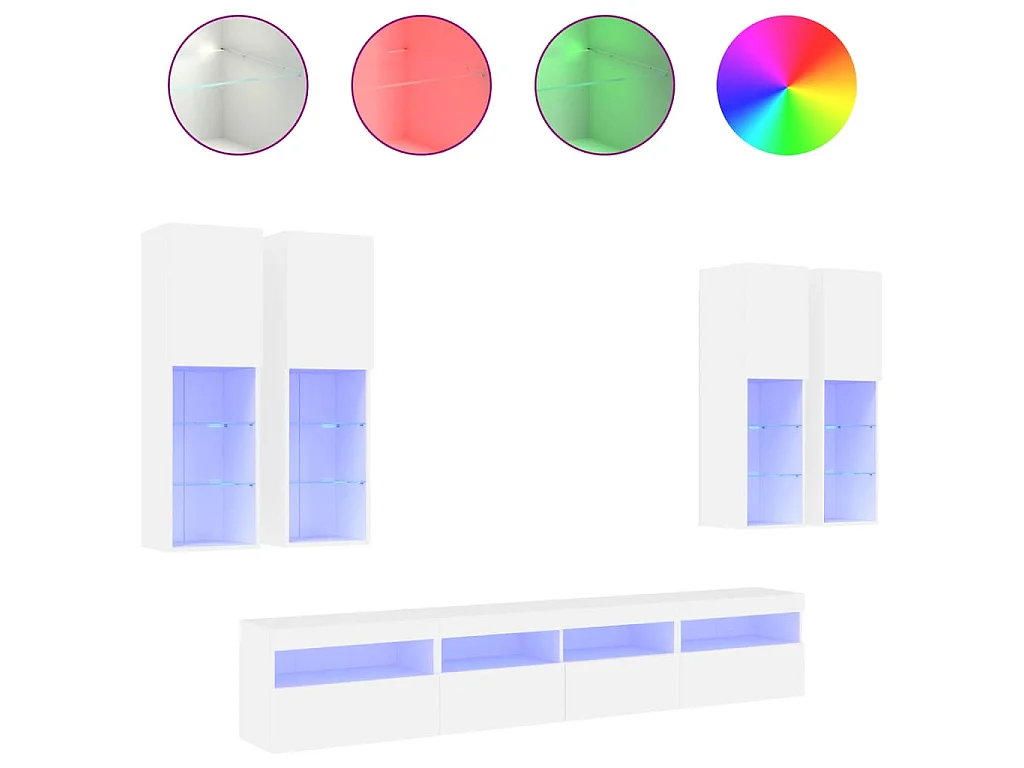Muebles de TV de pared con luces LED 7 piezas blanco