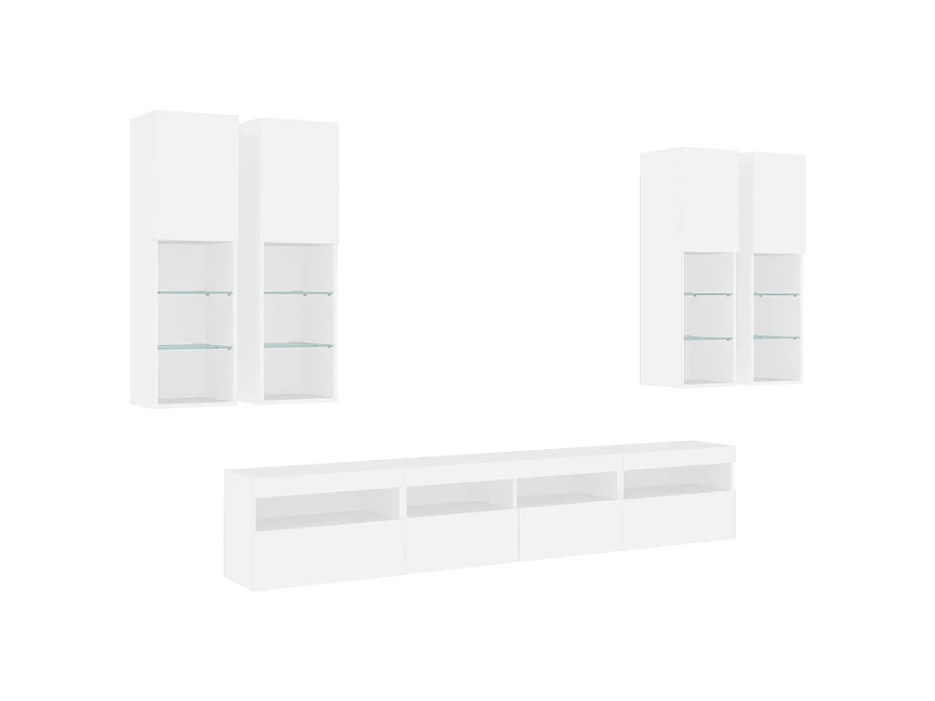 7 pcs conjunto de móveis de parede para TV com luzes LED branco