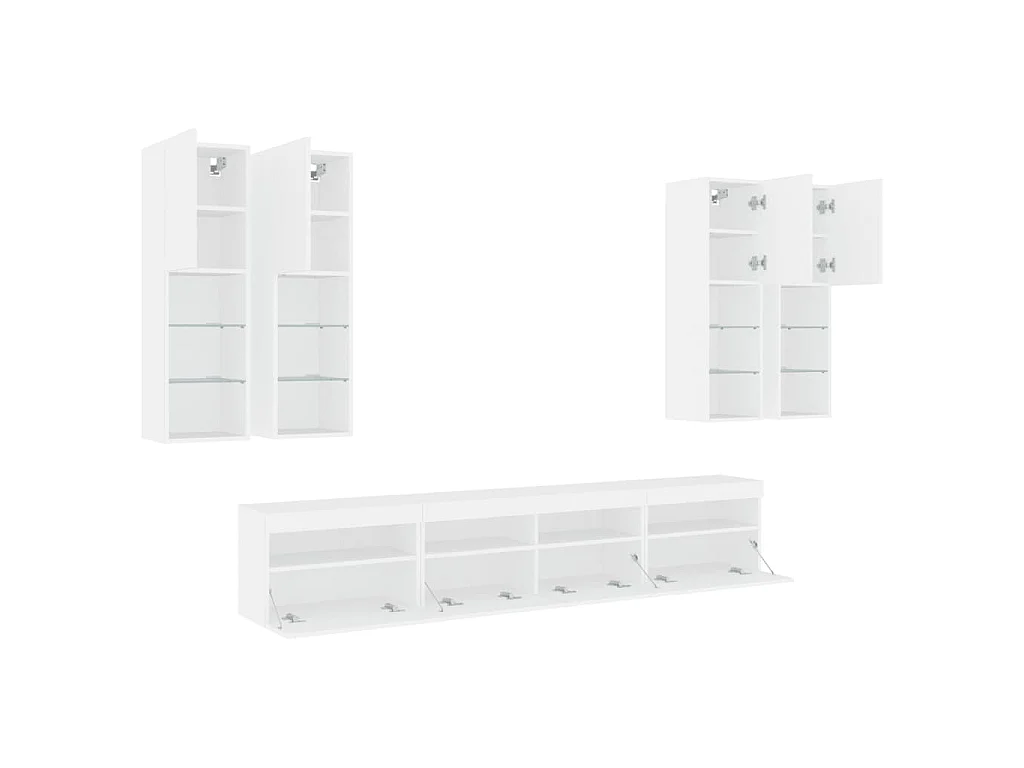 7 pcs conjunto de móveis de parede para TV com luzes LED branco