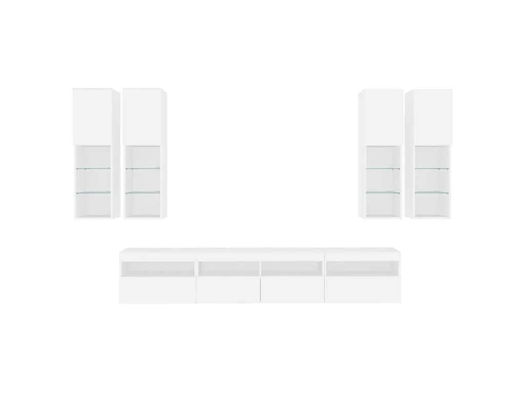 7 pcs conjunto de móveis de parede para TV com luzes LED branco