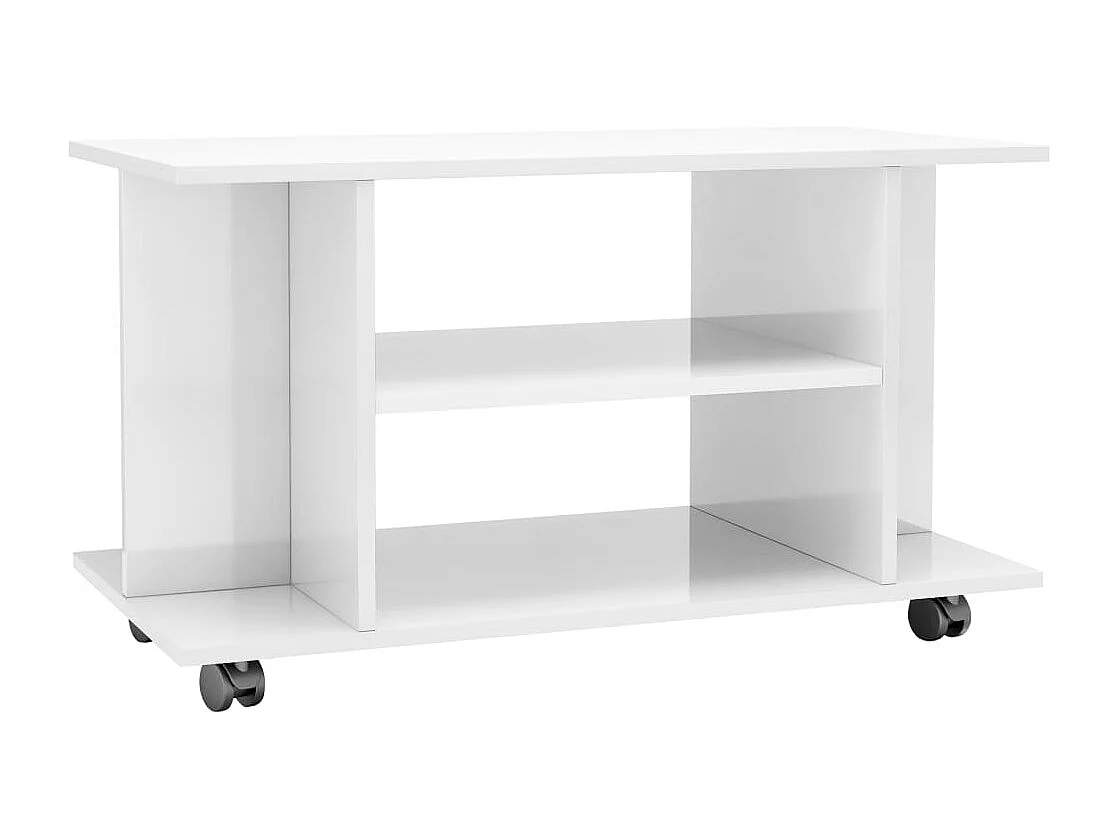 Meuble TV roulettes blanc brillant 80x40x45 cm bois ingénierie