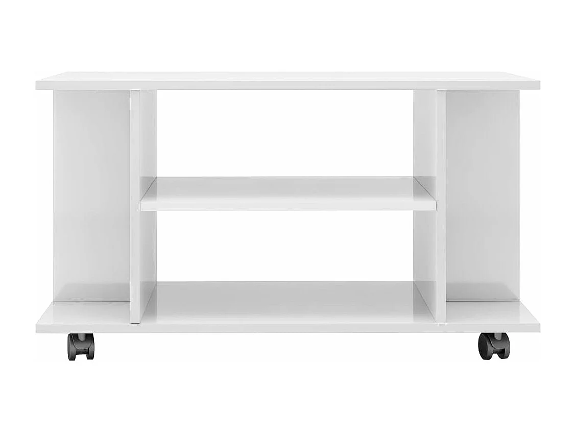 Meuble TV roulettes blanc brillant 80x40x45 cm bois ingénierie