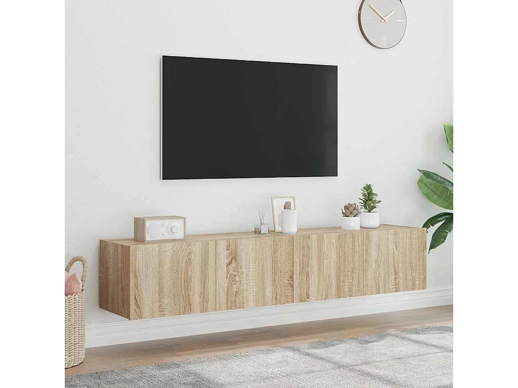 Meubles TV muraux lumières LED 2 pcs chêne sonoma 80x35x31 cm