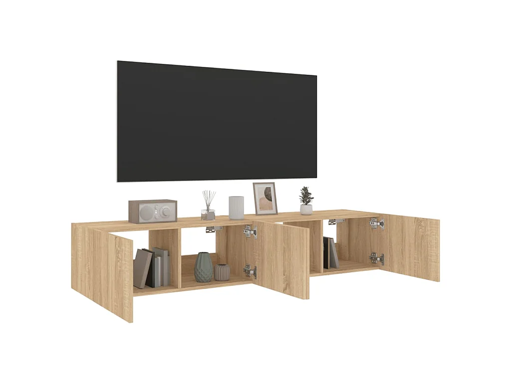 Meubles TV muraux lumières LED 2 pcs chêne sonoma 80x35x31 cm