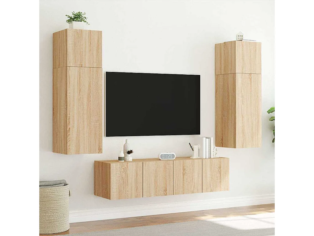 TV-Wandschränke mit LED-Leuchten 2 Stk. Sonoma-Eiche 80x35x31cm