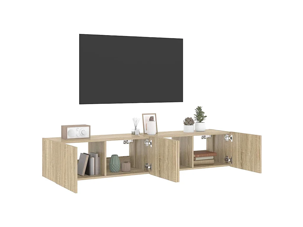 TV-Wandschränke mit LED-Leuchten 2 Stk. Sonoma-Eiche 80x35x31cm