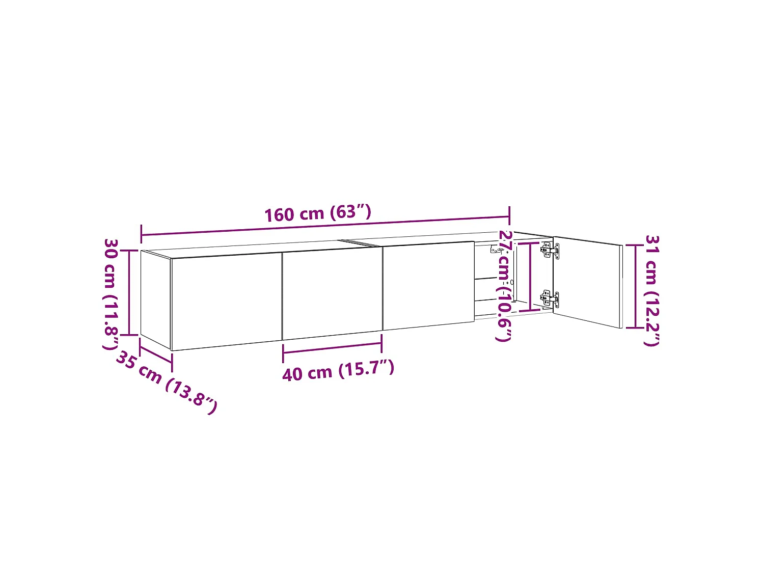 Meubles TV muraux lumières LED 2 pcs chêne sonoma 80x35x31 cm