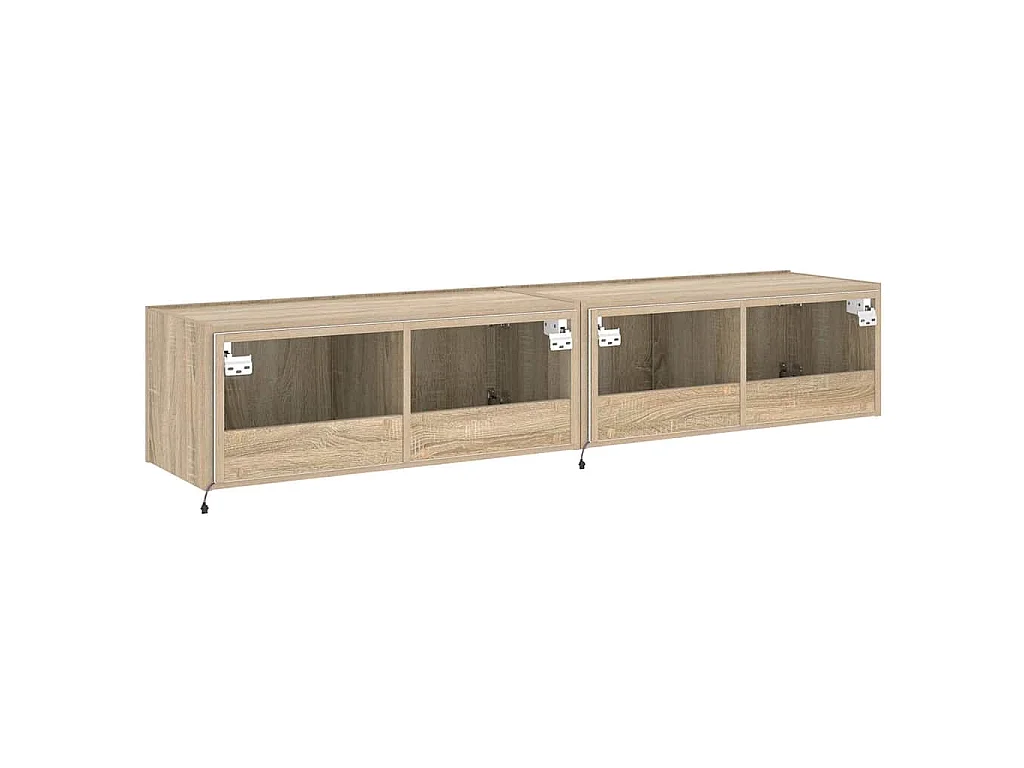Meubles TV muraux lumières LED 2 pcs chêne sonoma 80x35x31 cm