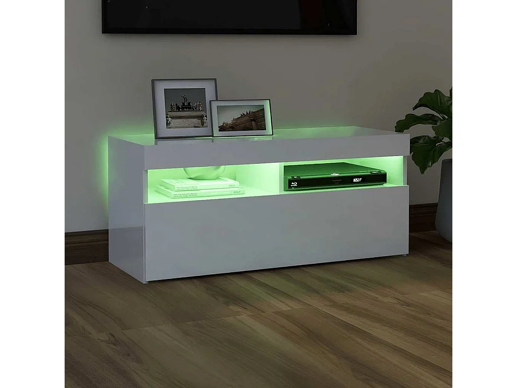 Mobile Porta TV con Luci LED Bianco Lucido 90x35x40 cm