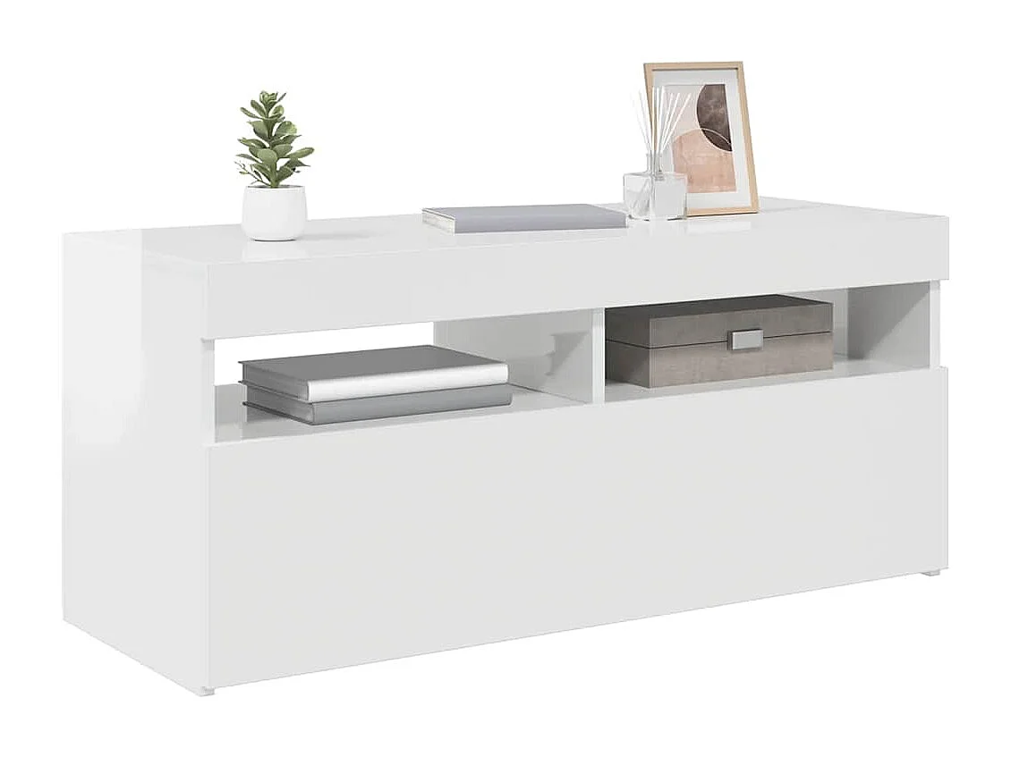 Mobile Porta TV con Luci LED Bianco Lucido 90x35x40 cm