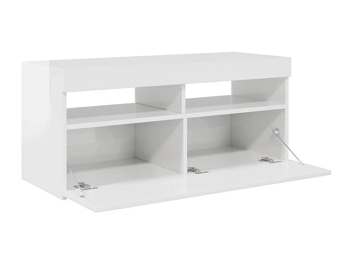 Mobile Porta TV con Luci LED Bianco Lucido 90x35x40 cm