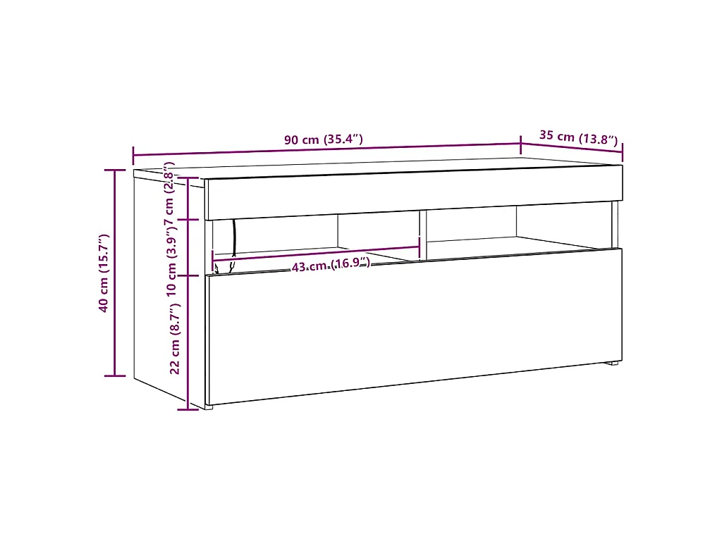 Meuble TV avec lumières LED blanc brillant 90x35x40 cm