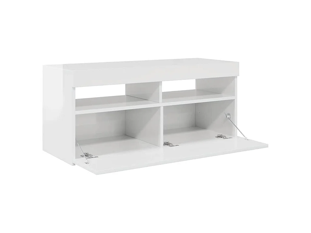 Meuble TV avec lumières LED blanc brillant 90x35x40 cm