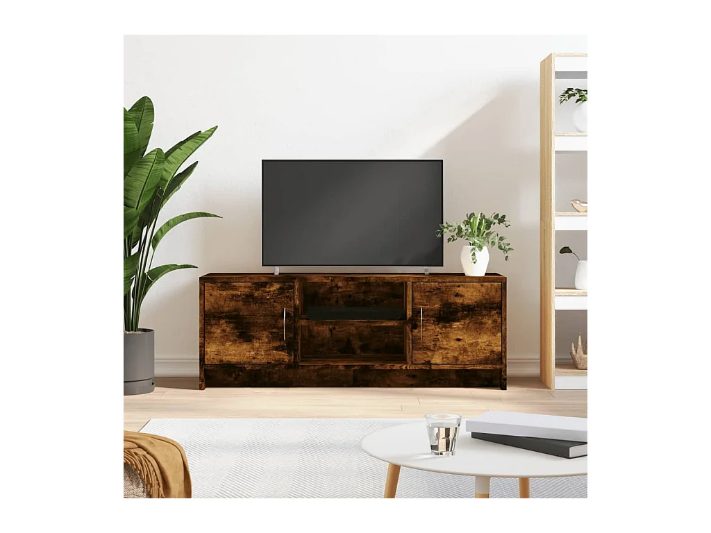 Meuble TV chêne fumé 102x30x37,5 cm bois d'ingénierie