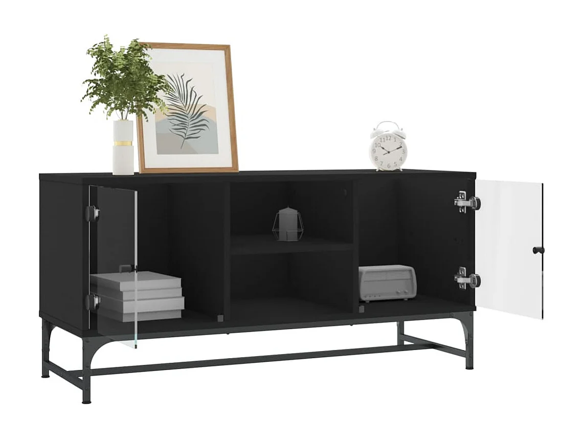 Móvel de TV c/ portas de vidro 102x37x50 cm preto