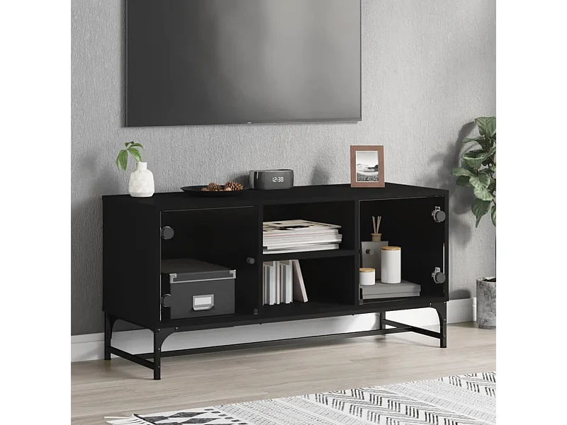 Móvel de TV c/ portas de vidro 102x37x50 cm preto