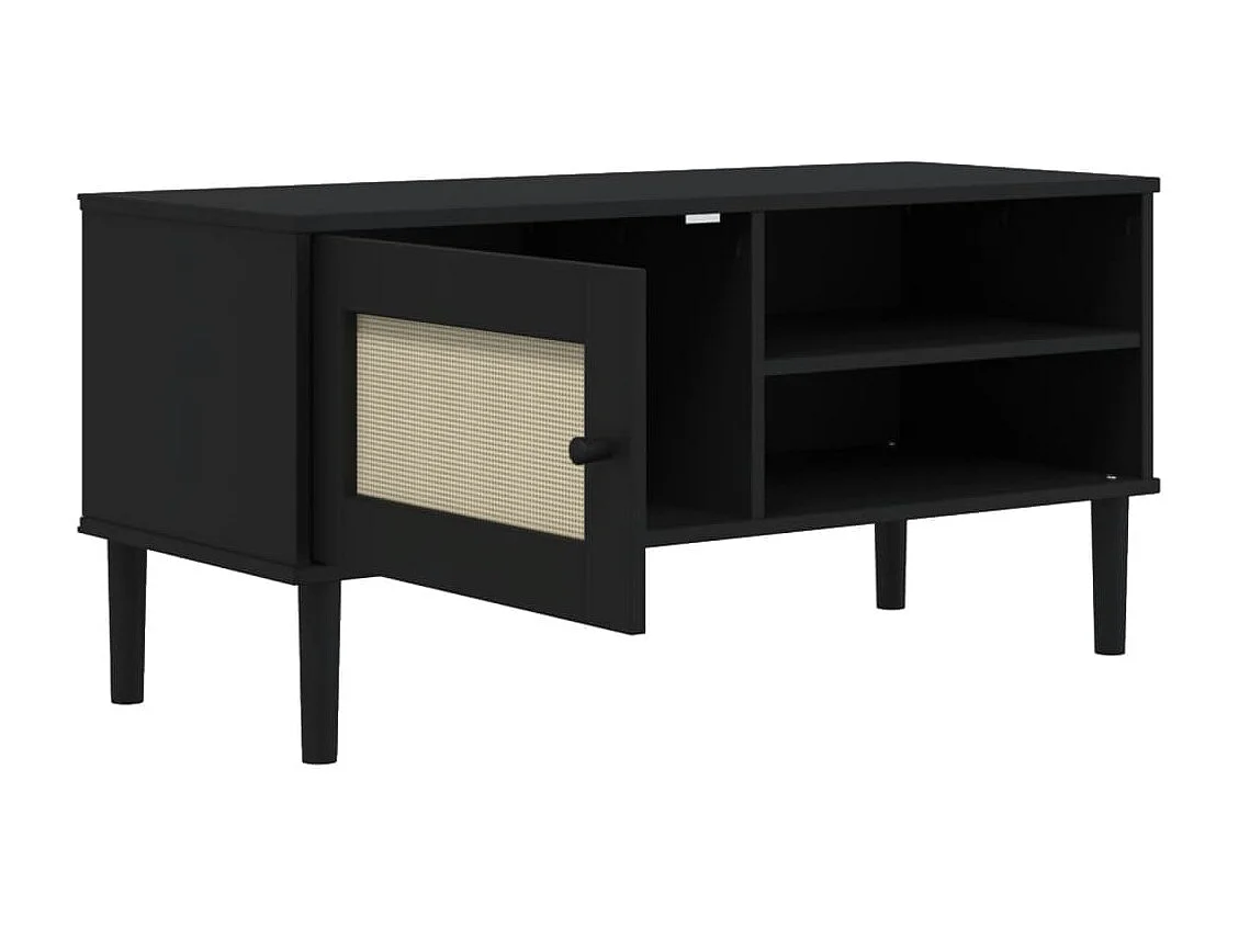 Móvel de TV SENJA aspeto vime 106x40x49 cm pinho maciço preto