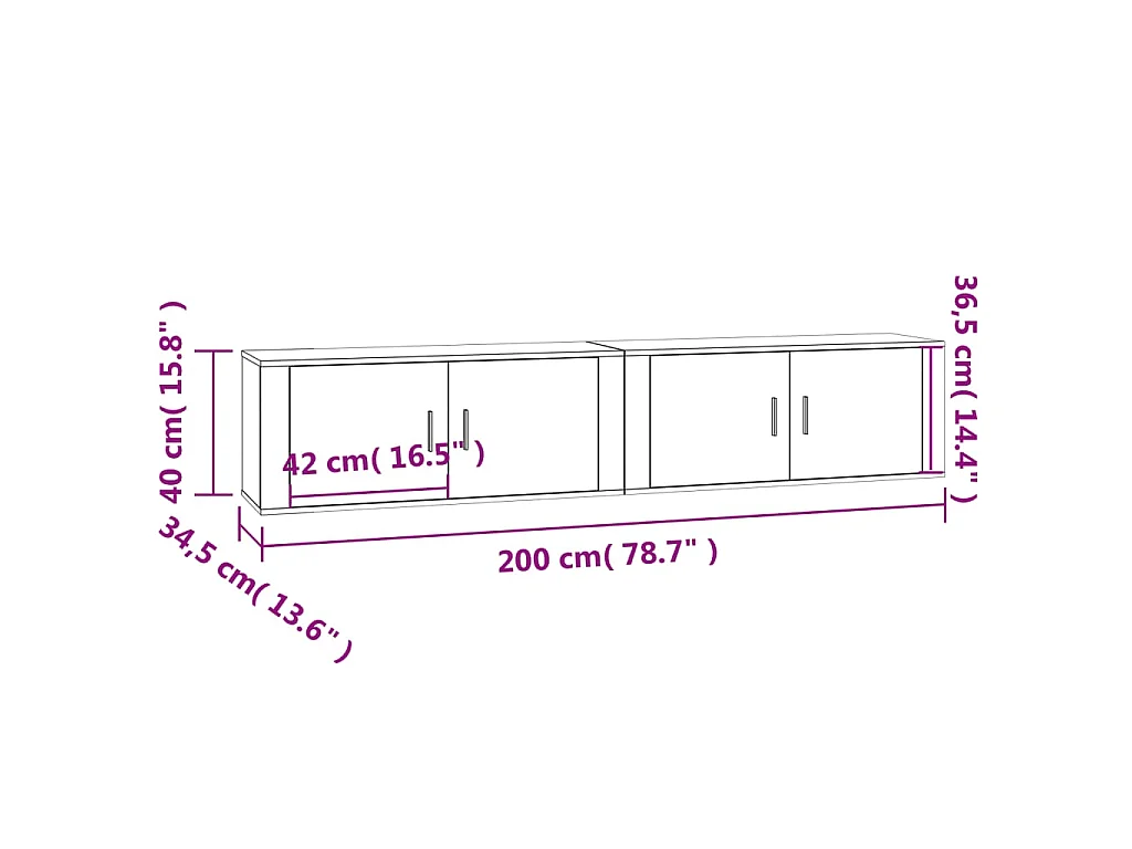 Meubles TV muraux 2 pcs chêne fumé 100x34,5x40 cm