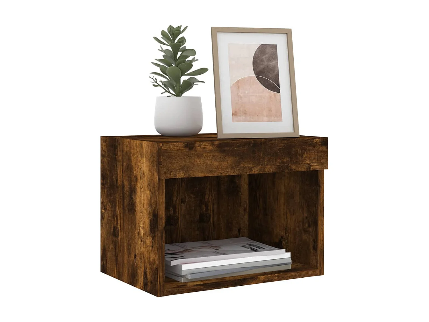 Table de chevet murale avec lumières LED chêne fumé