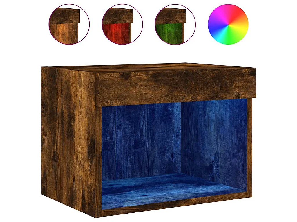 Table de chevet murale avec lumières LED chêne fumé