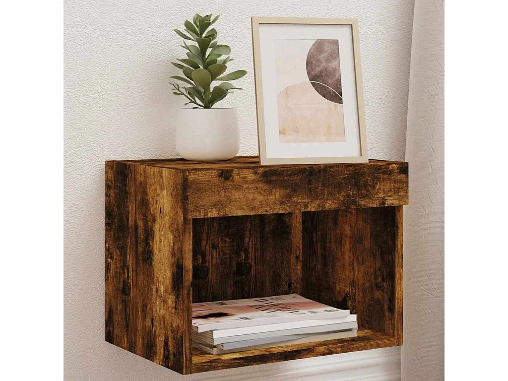 Table de chevet murale avec lumières LED chêne fumé