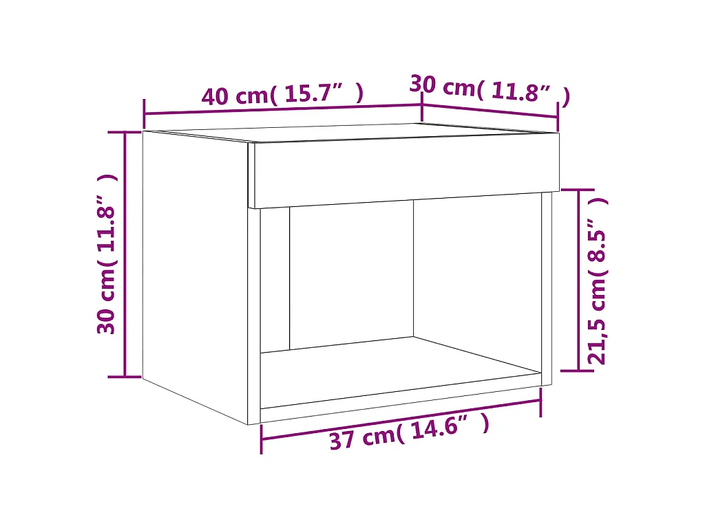 Table de chevet murale avec lumières LED chêne fumé