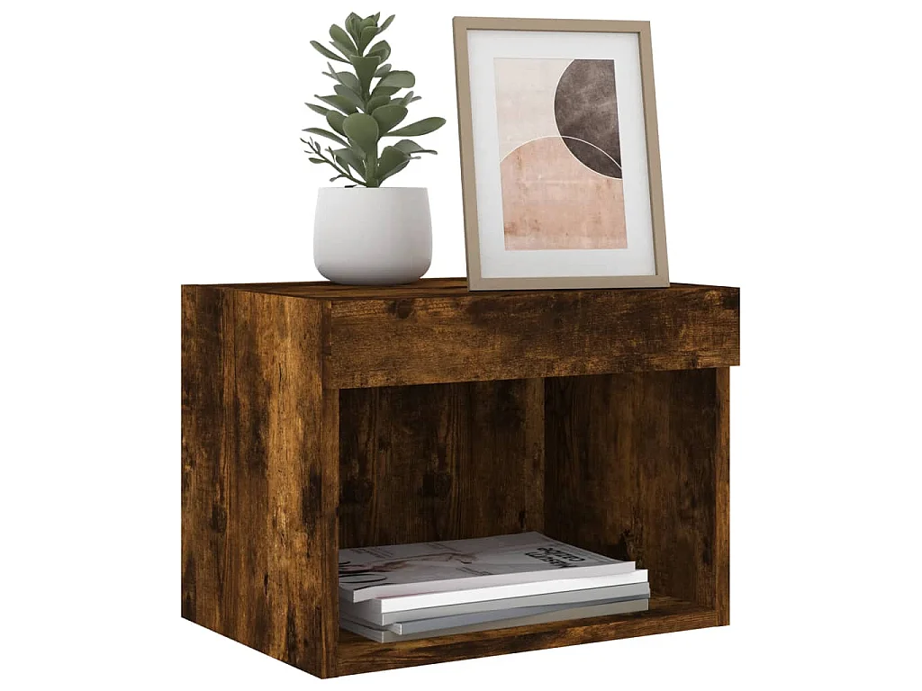 Table de chevet murale avec lumières LED chêne fumé