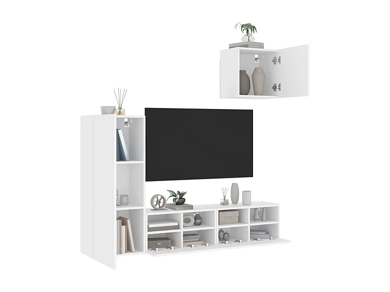 Unités murales TV 4 pcs blanc bois d'ingénierie