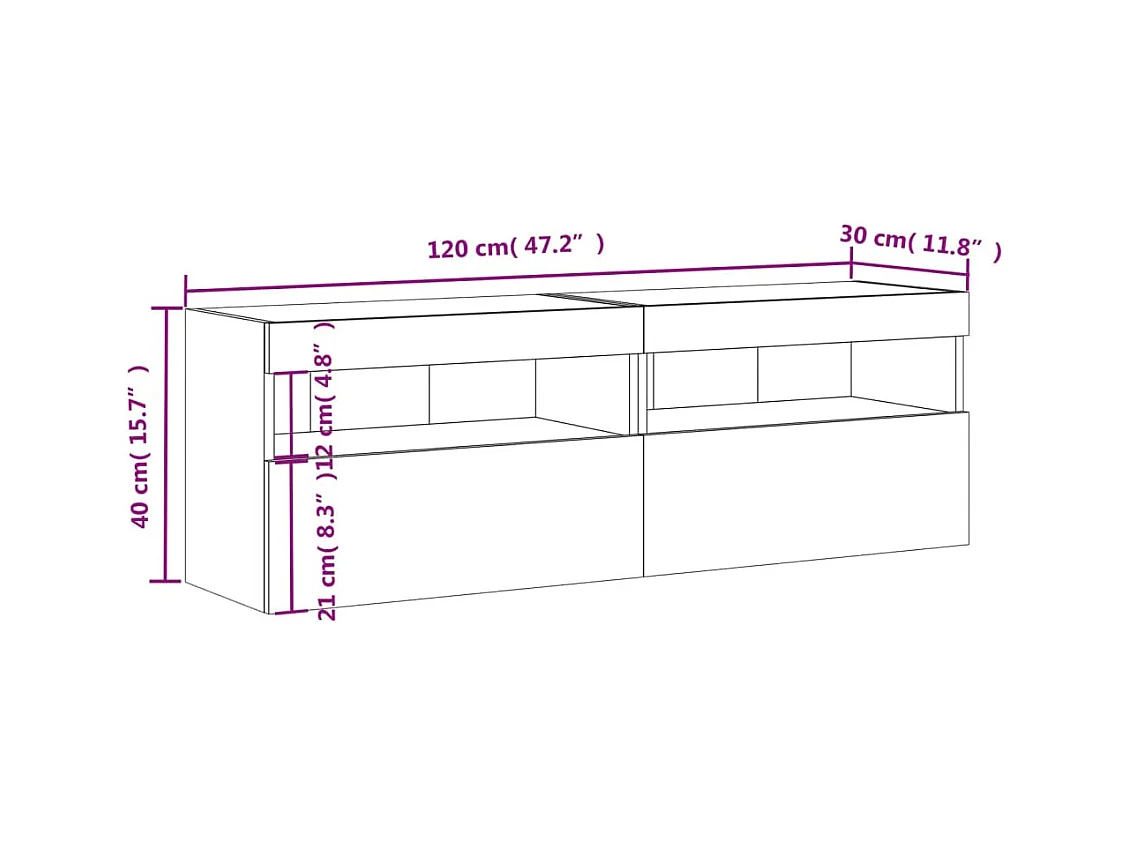 Tv-wandmeubels met LED 2 st 60x30x40 cm sonoma eikenkleurig