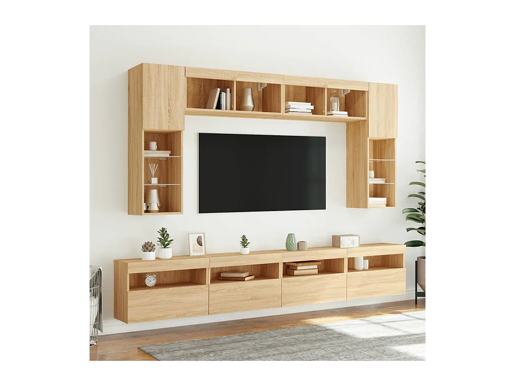 Tv-wandmeubels met LED 2 st 60x30x40 cm sonoma eikenkleurig