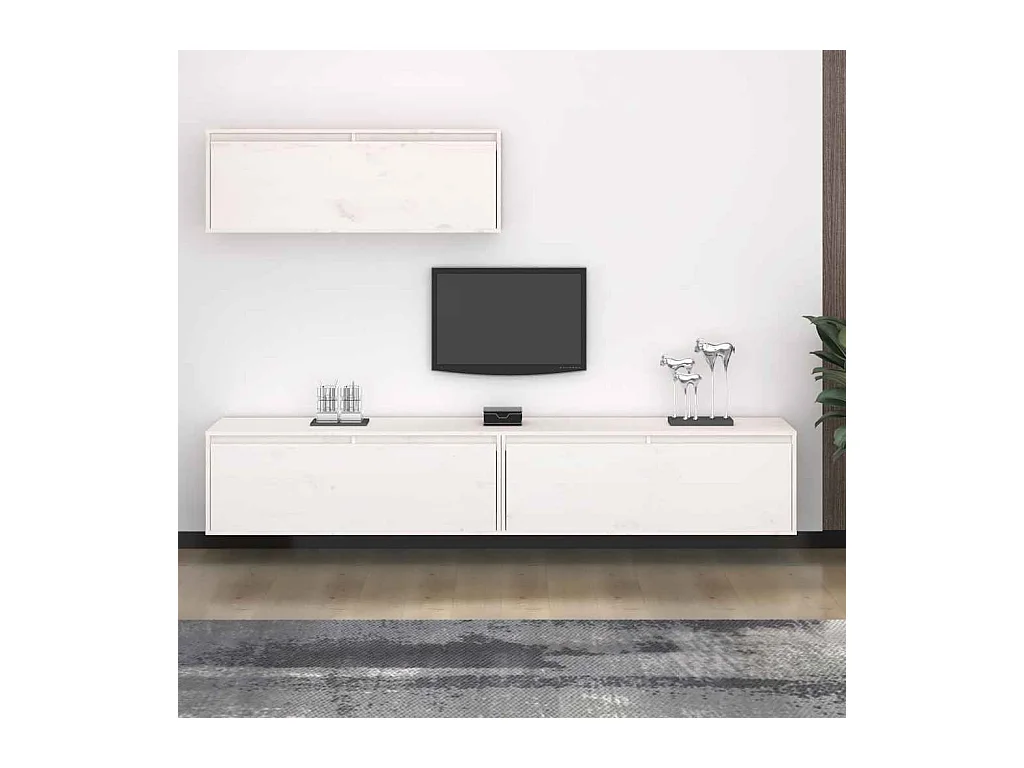 Ensemble de meubles TV 3 pcs blanc bois massif de pin