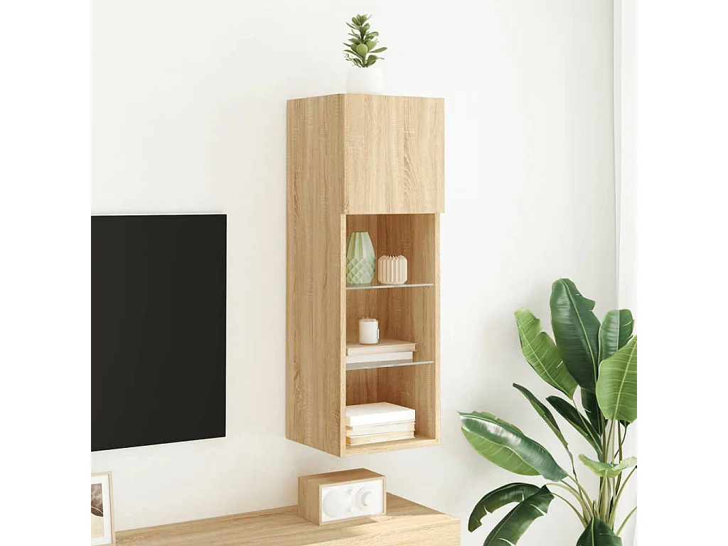 Meuble TV avec lumières LED chêne sonoma 30,5x30x90 cm