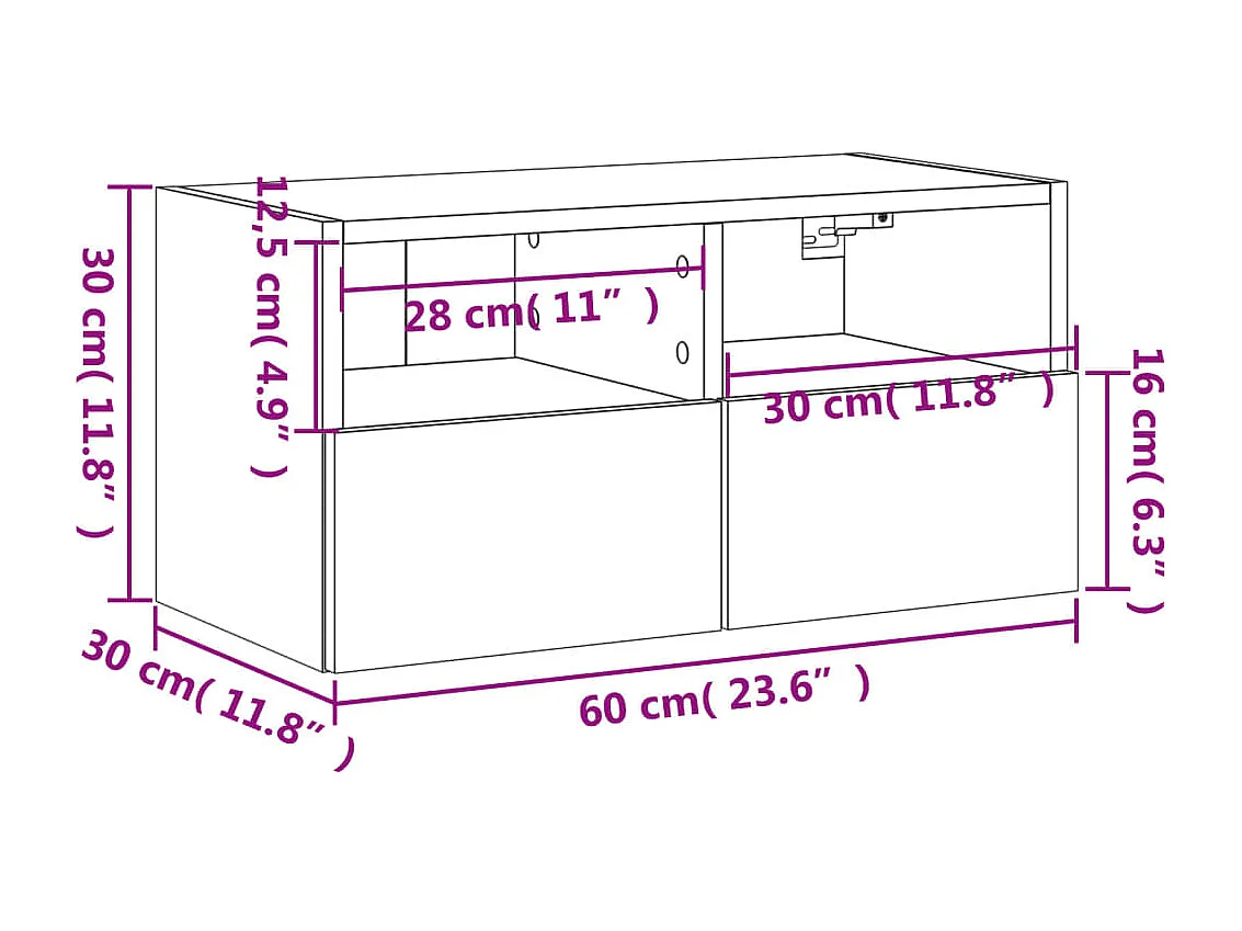 Meuble TV mural blanc 60x30x30 cm bois d'ingénierie